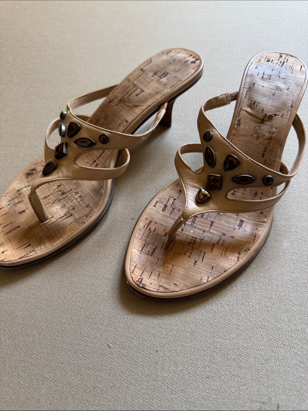 Nine West Tan Jewel-Accent Thong Sandals